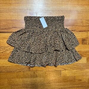 NWT Smocked Waist Tiered animal print mini skirt sz M